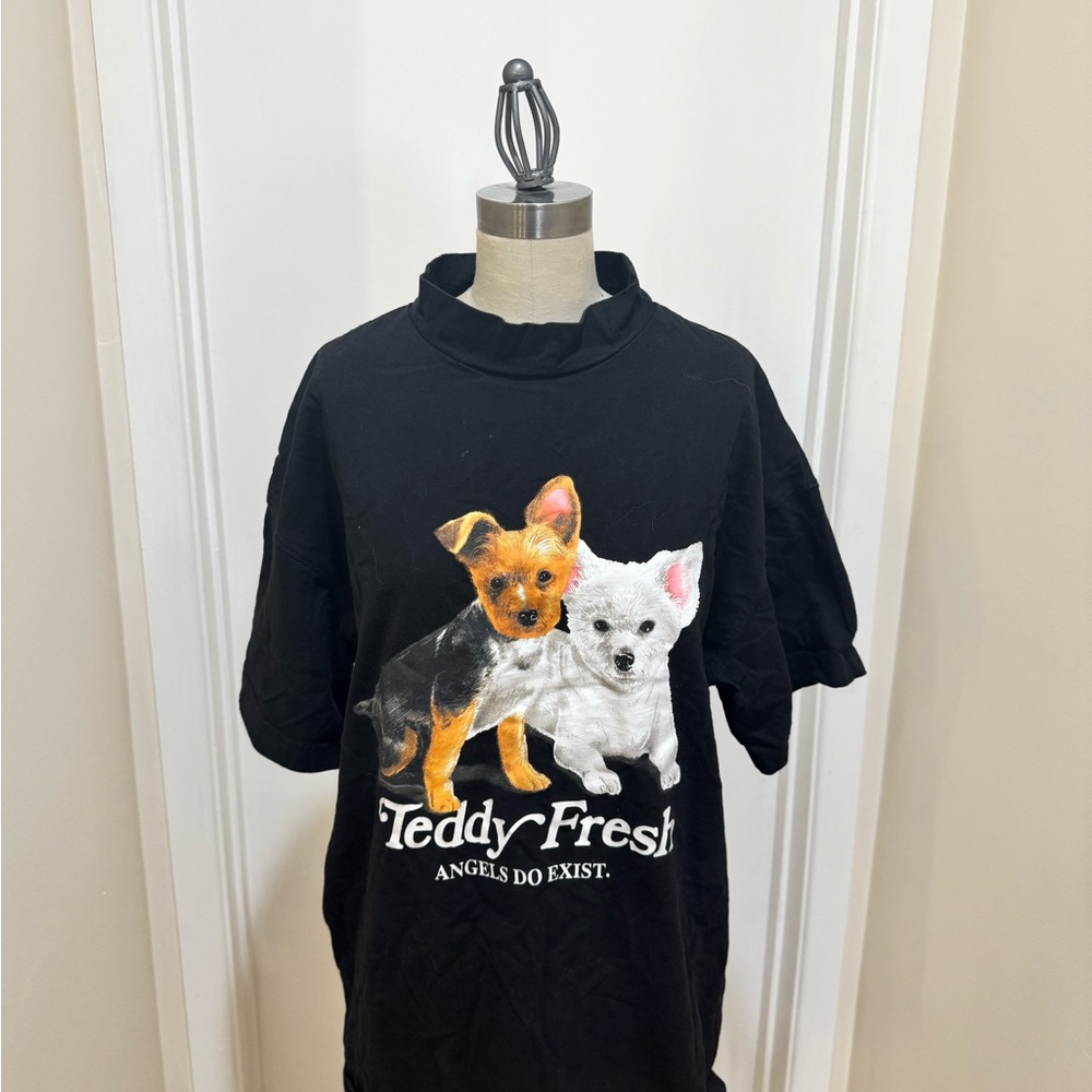 Teddy Fresh Black Tee with Adorable Dog Duo